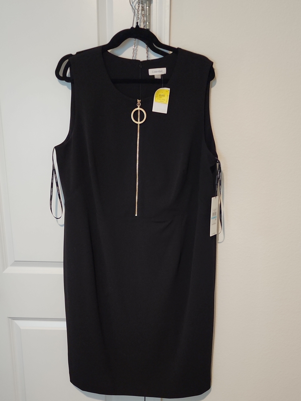 Calvin Klein Black Sleeveless Midi Dress with Gold Zip Ring